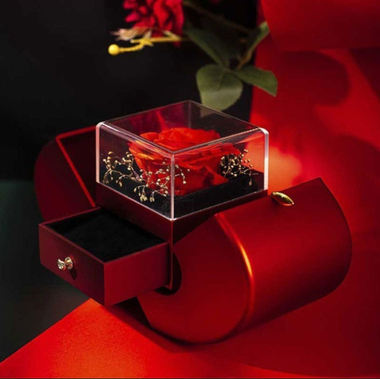 Boîte à Bijoux Pomme Rouge avec Rose Éternelle