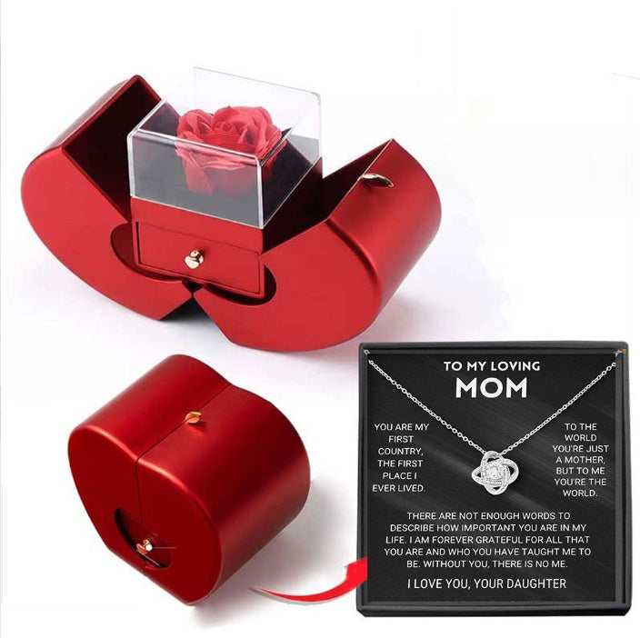 Boîte à Bijoux Pomme Rouge avec Rose Éternelle