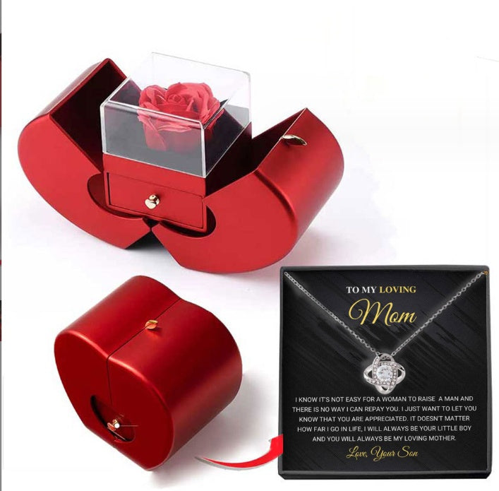 Boîte à Bijoux Pomme Rouge avec Rose Éternelle