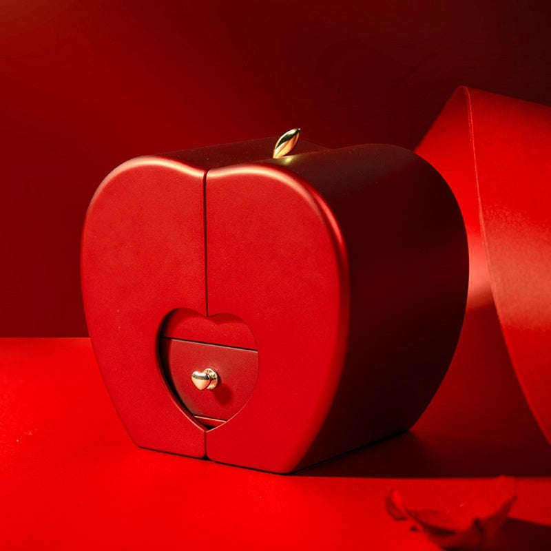 Boîte à Bijoux Pomme Rouge avec Rose Éternelle
