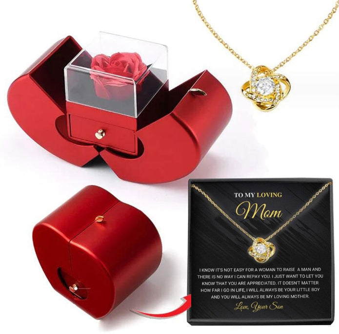 Boîte à Bijoux Pomme Rouge avec Rose Éternelle
