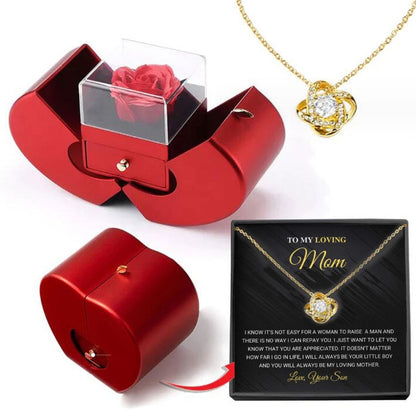 Boîte à Bijoux Pomme Rouge avec Rose Éternelle
