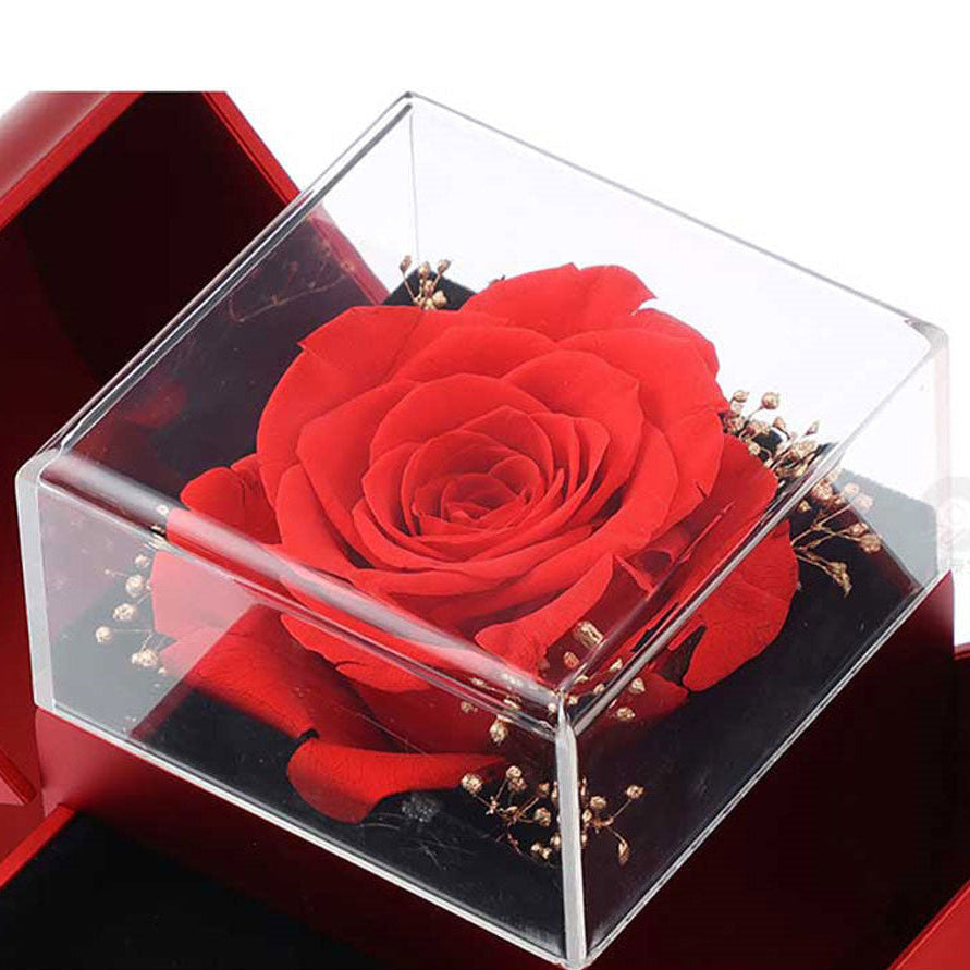 Boîte à Bijoux Pomme Rouge avec Rose Éternelle