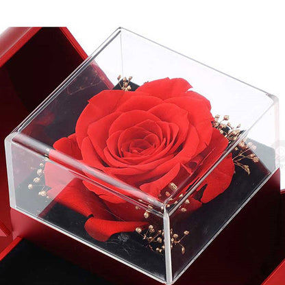 Boîte à Bijoux Pomme Rouge avec Rose Éternelle