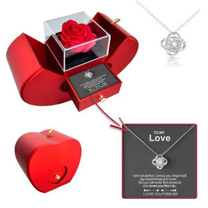 Boîte à Bijoux Pomme Rouge avec Rose Éternelle