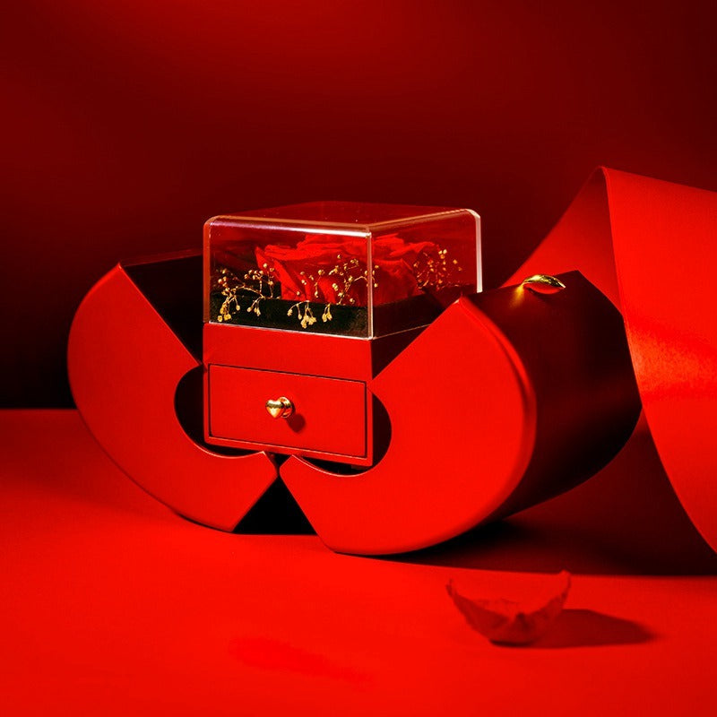 Boîte à Bijoux Pomme Rouge avec Rose Éternelle
