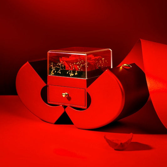 Boîte à Bijoux Pomme Rouge avec Rose Éternelle
