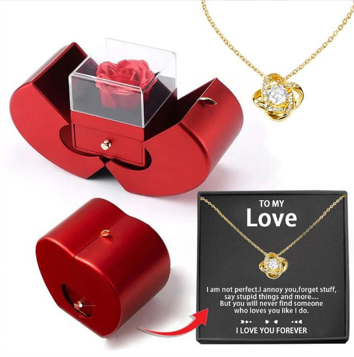 Boîte à Bijoux Pomme Rouge avec Rose Éternelle