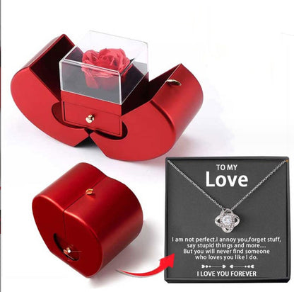 Boîte à Bijoux Pomme Rouge avec Rose Éternelle